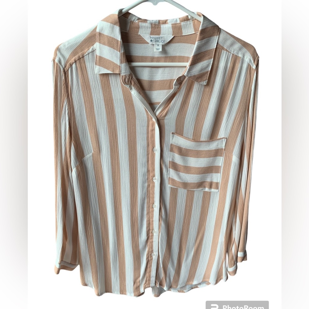 Market & Spruce striped blouse with pocket. Size M.